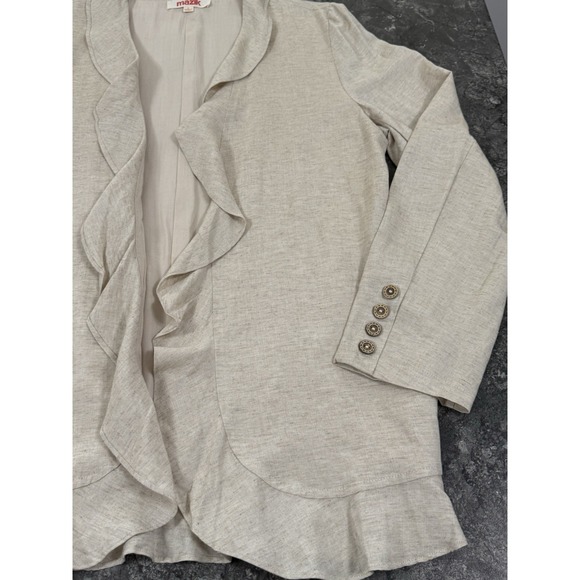 Mazik Womens Flax Ruffle Front Cardigan Lined Natural Sz L - Picture 4 of 11
